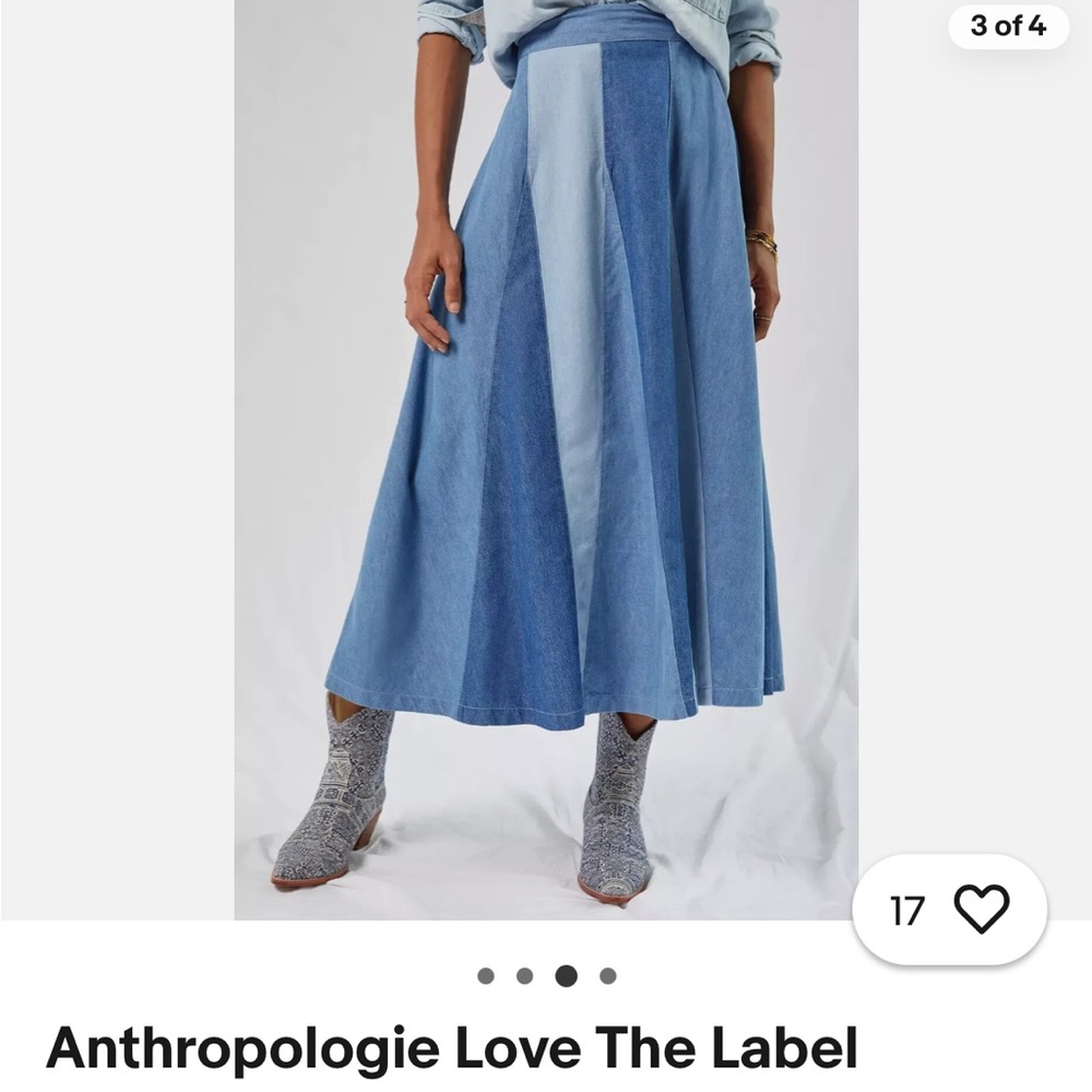 Anthropologie Love The Label Blue Multicolor Denim A-Line Skirt - Picture 4 of 9